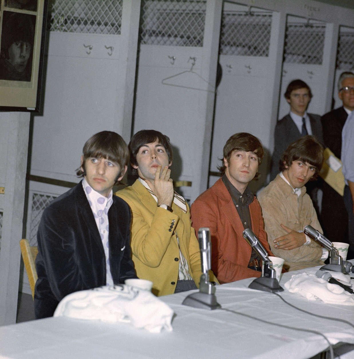 The British rock group the Beatles is shown during their U.S. tour in Washington, D.C., Aug. 13, 1966. From left to right are Ringo Starr, Paul McCartney, John Lennon, and George Harrison.  (AP Photo)
