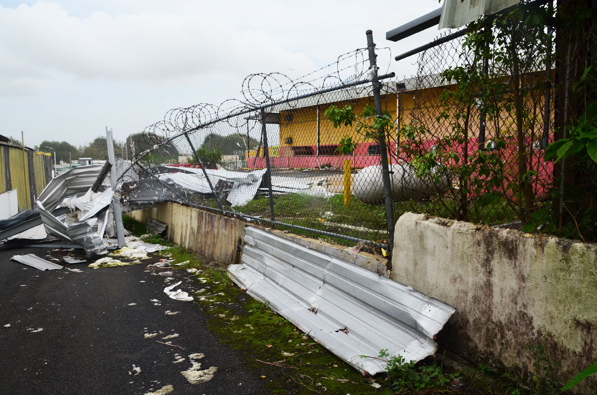 The destruction is apparent at this warehouse in Bayamón, about 12 miles south of San Juan, Puerto Rico. 
 (Photo courtesy of NAB's Suzanne Raven, @broadlyserving)
