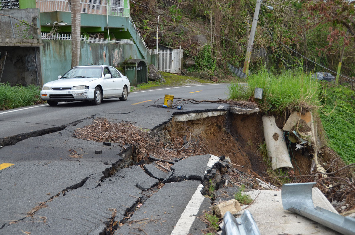 Some 30 miles east of San Juan, damage is seen here in the southern portion of El Yunque National Forest. Elevation is around 3,000 to 3,500 feet high around here. (Photo courtesy of NAB's Suzanne Raven, @broadlyserving)