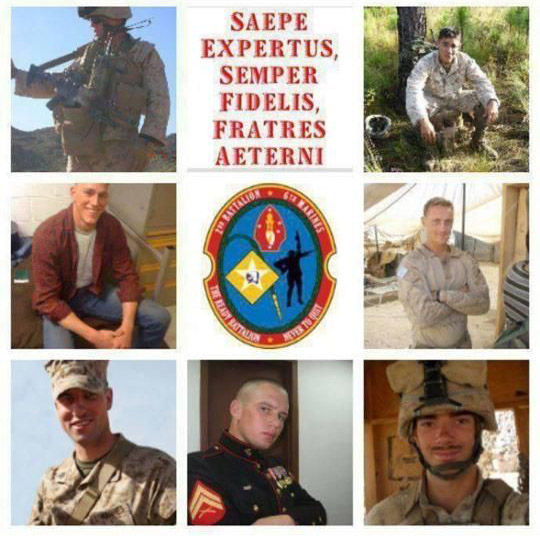 Photo of the 7 Marines from Vincent Carrano's company that were killed in action while deployed in Afghanistan. In total, the company lost 17 men killed in action as a unit during seven months. (Courtesy Vincent Carrano)