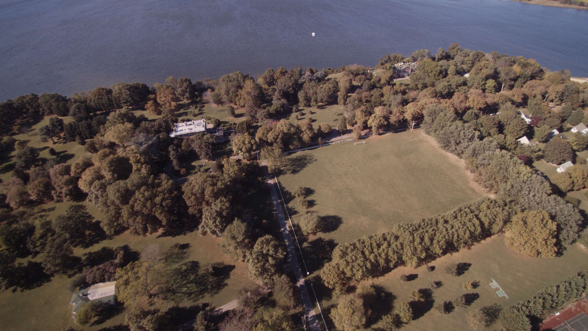 A drone view of the Russian compound on Maryland’s Eastern Shore, closed by the Obama administration in December 2016 over Russia's meddling in the presidential election.  (Photo from drone footage by Josh Davidsburg and Jamal Francis/Capital News Service)