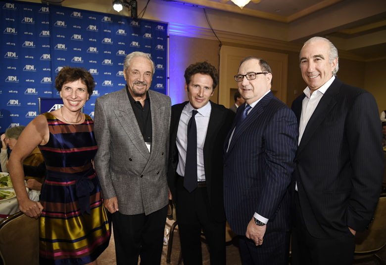 BEVERLY HILLS, CA - NOVEMBER 07: (L-R) Actor and activist Hal Linden, actor Mark Feuerstein, Abraham Foxman and Gary Barber, Chairman and CEO of Metro-Goldwyn-Mayer, during salute to Foxman  at the Anti-Defamation League (ADL) 2014 Annual Meeting at The Beverly Hilton November 07, 2014 in Beverly Hills, California. (Photo by Kevork Djansezian/Getty Images)
