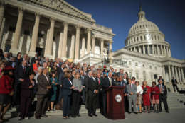WASHINGTON, DC - OCTOBER 04:  Rep. Mike Thompson (D-CA), chairman of the Gun Violence Prevention Task Force, leads a rally with fellow Democrats on the East Front steps of the U.S. House of Representatives October 4, 2017 in Washington, DC. The Democratic members of Congress held the rally to honor the victims of the mass shooting in Las Vegas and to demand passage of the bipartisan King-Thompson legislation to strengthen background checks and establishing a bipartisan Select Committee on Gun Violence.  (Photo by Chip Somodevilla/Getty Images)