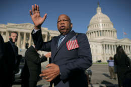 WASHINGTON, DC - OCTOBER 04:  Rep. John Lewis (D-GA) thanks anti-gun violence supporters following a rally with fellow Democrats on the East Front steps of the U.S. House of Representatives October 4, 2017 in Washington, DC. The Democratic members of Congress held the rally to honor the victims of the mass shooting in Las Vegas and to demand passage of the bipartisan King-Thompson legislation to strengthen background checks and establishing a bipartisan Select Committee on Gun Violence.  (Photo by Chip Somodevilla/Getty Images)