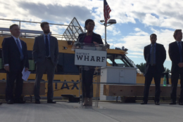 "The Water Taxi is expected to bring more than 300,000 passengers to the Wharf each and every year," said Mayor Muriel Bowser. "With this new transportation option, more than 100 people will find new jobs because of the addition of this transportation option." (WTOP/Jack Pointer)