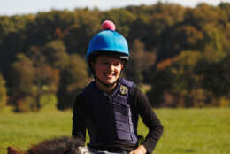 10-year-old Sophie Perri admits to being a little nervous about the Shetland Pony Steeplechase at the Washington International Horse Show. Only because, she worries she won’t win. (WTOP/Kate Ryan)