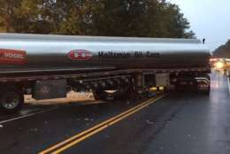 The driver of the tanker was uninjured but the tanker was damaged. (Courtesy Loudoun County Fire and Rescue)