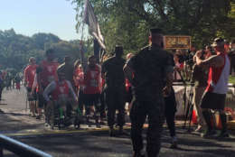 Some wounded warriors cross the finish line. (WTOP/John Domen)