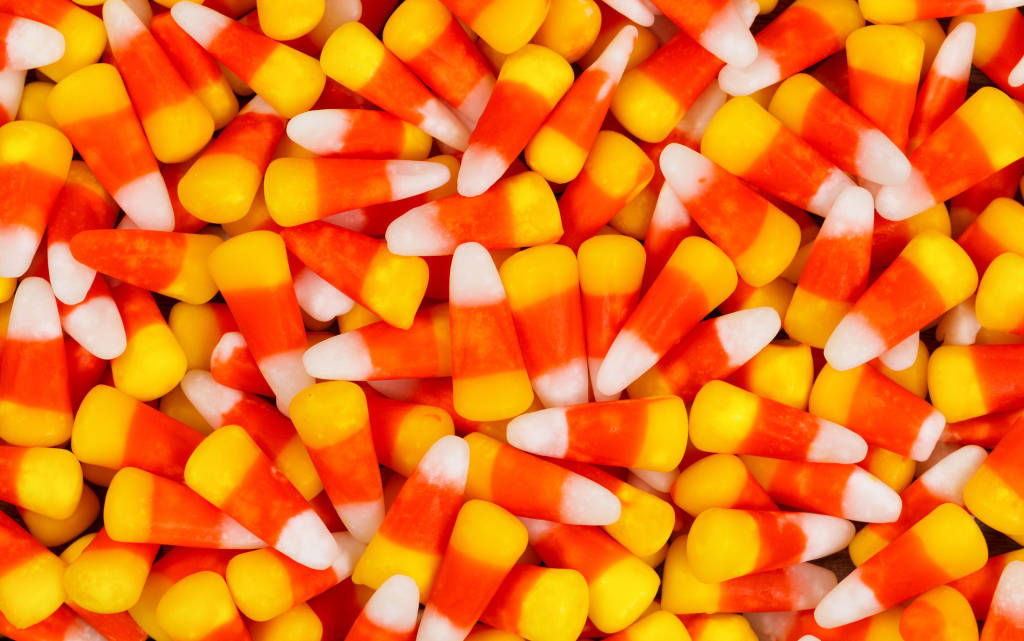 Filled frame of candy corn perfect for the Halloween holiday.