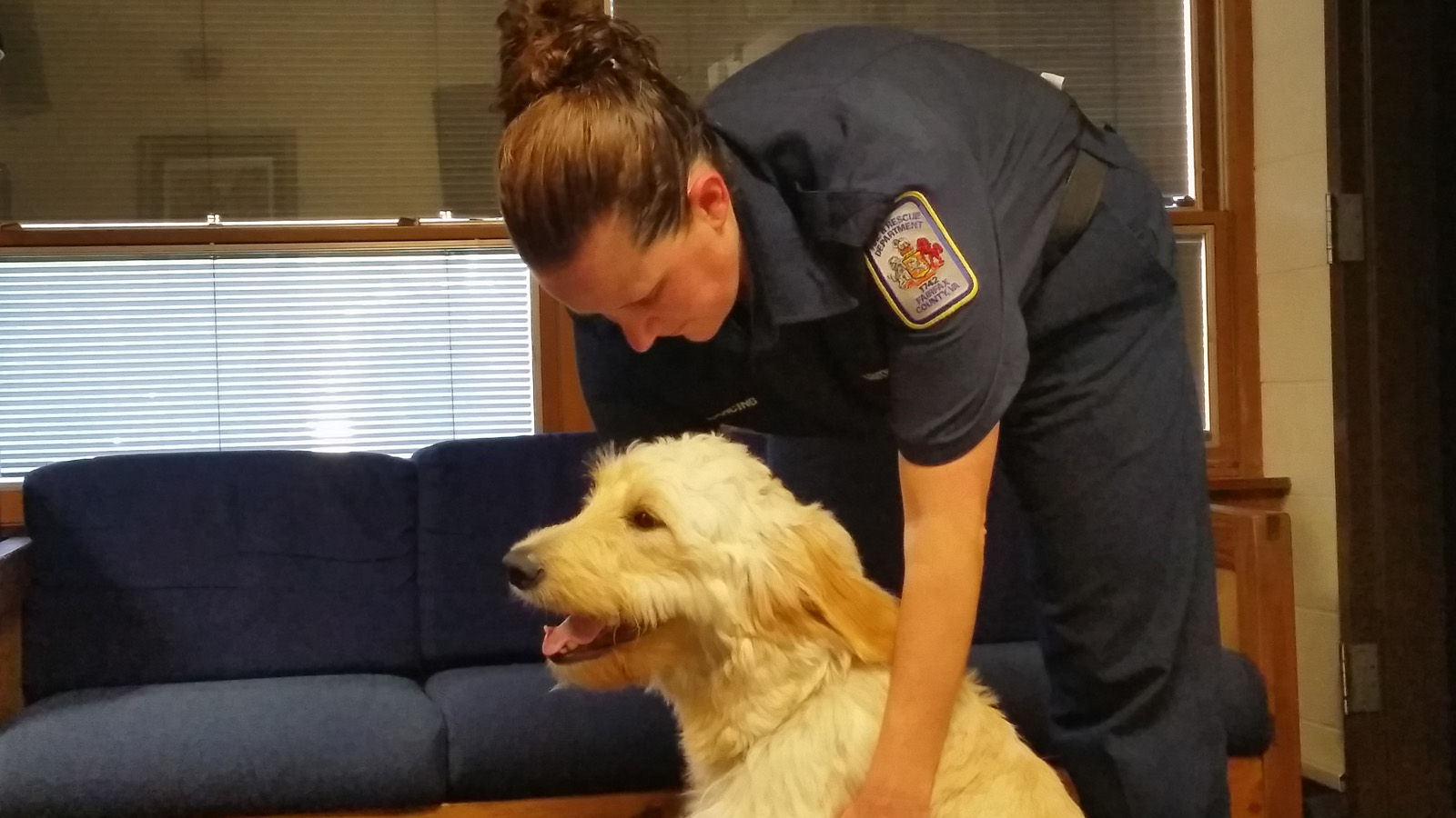 Wally is one of the few dogs in the D.C. area that lives at a fire station 24/7, 365 days a year said Chief Bailey. (WTOP/Kathy Stewart)