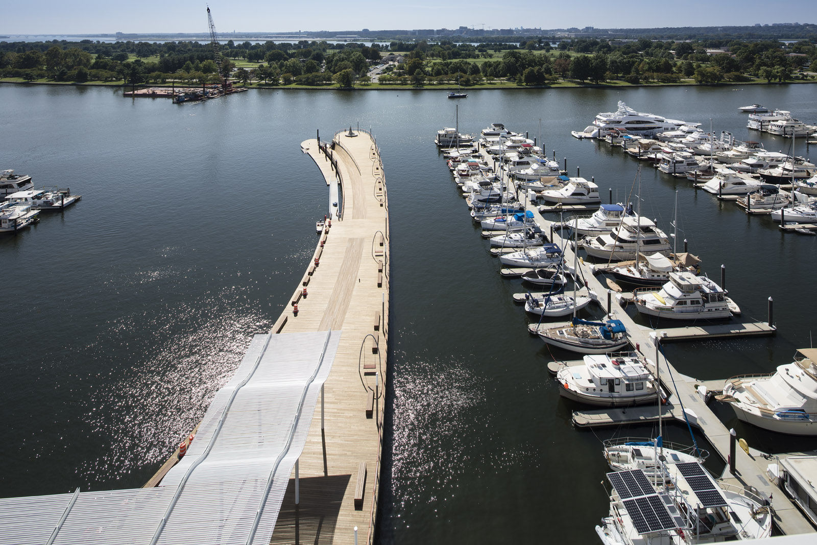 District Wharf’s Recreation Pier will be what connects people to the water, and one of its services is The Wharf Jitney, a small, electric-powered ferry that will shuttle people from The Wharf to East Potomac Park and Hains Point in about three minutes. (Courtesy Hoffman-Madison)