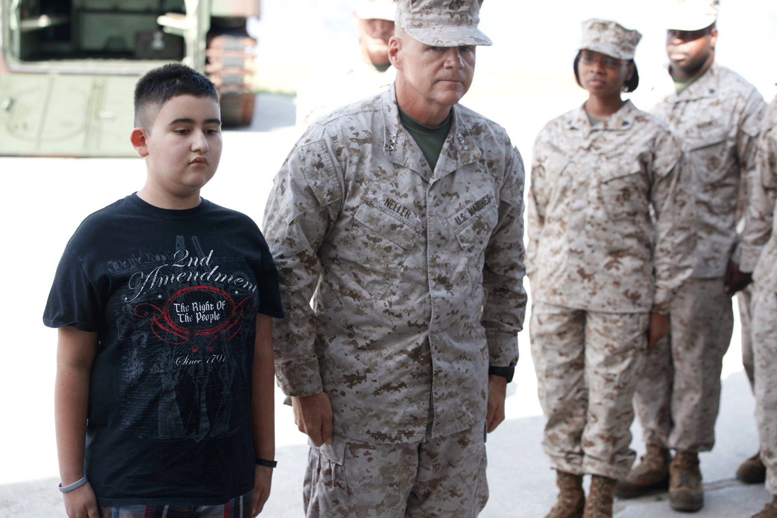 Ethan Arbelo is recognized as an honorary Marine during a ceremony on Oct. 31, 2013 at the headquarters of the 4th Marine Assault Amphibian Battalion, located in Tampa, Florida. (Courtesy of Maria Maldonado)