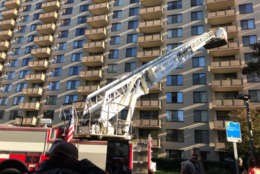 The fire occurred at a high-rise apartment building on Pooks Hill Road. (WTOP/Bruce Alan)
