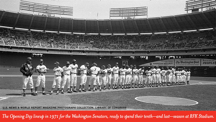 The opening lineup of the Washington Senators. It was the team's last season at RFK -- and it would be more than 30 years before another regular-season Major League Baseball game would be played in the stadium. (Courtesy EventsDC)