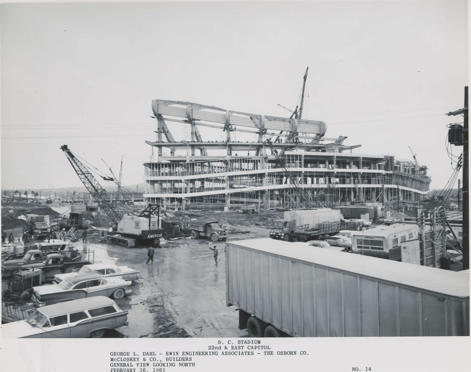 Construction on the stadium in February 1961 -- about eight months before the Redskins played their first game there. (Courtesy EventsDC)