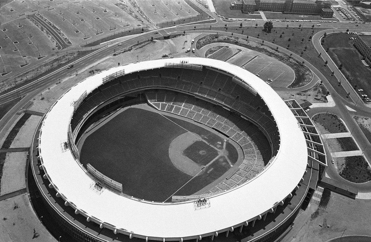 This is an air view of the District of Columbia Stadium in Washington, seen July 7, 1962.  The first 1962 All-Star game will be played here July 10. The main entrance is in the foreground. (AP Photo/Bob Schutz)