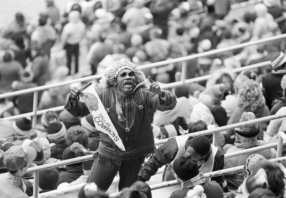 This jubilant Redskins' fan shows his thoughts on the upcoming visit by the Dallas Cowboys to RFK, Jan. 17, 1983, for the NFC championship game, where the Redskins will seek revenge for their only defeat of the year dealt to them at RFK by the Cowboys. Redskins defeated the Minnesota Vikings 21-7. (AP Photo/Porter Binks)