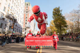 NEW YORK, NY - NOVEMBER 23:  Red Power Rangers Balloon at the 91st Macys Thanksgiving Day Parade on November 23, 2017 in New York City.  (Photo by Noam Galai/Getty Images for Saban Brands)