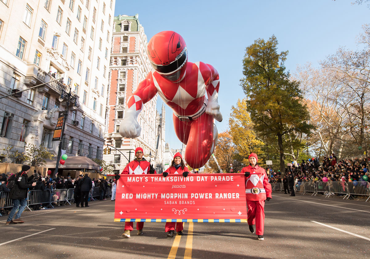 NEW YORK, NY - NOVEMBER 23:  Red Power Rangers Balloon at the 91st Macys Thanksgiving Day Parade on November 23, 2017 in New York City.  (Photo by Noam Galai/Getty Images for Saban Brands)