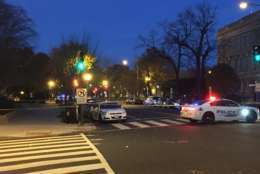 Heavy police presence on Massachusetts Ave.  between 18th and Dupont Circle following an overnight shooting. (WTOP/John Domen)
