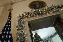 WASHINGTON, DC - NOVEMBER 27:  The official White House Christmas tree stands in the Blue Room at the White House during a press preview of the 2017 holiday decorations November 27, 2017 in Washington, DC. The theme of the White House holiday decorations this year is "Time-Honored Traditions."  (Photo by Alex Wong/Getty Images)