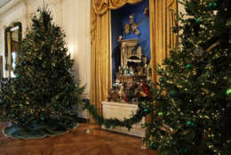 WASHINGTON, DC - NOVEMBER 27:  The White House creche is on display in the East Room at the White House during a press preview of the 2017 holiday decorations November 27, 2017 in Washington, DC. The theme of the White House holiday decorations this year is "Time-Honored Traditions." This is the 50th year the creche has been on display. (Photo by Alex Wong/Getty Images)