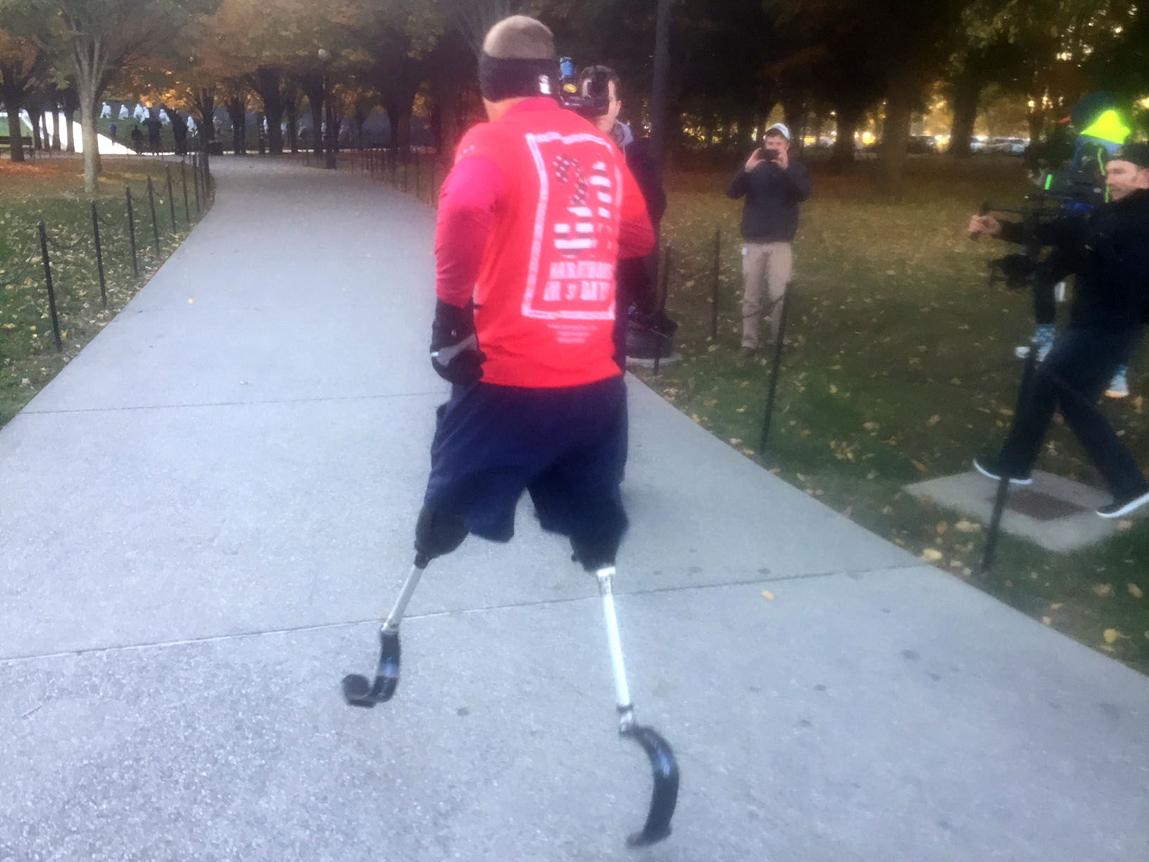 Rob Jones, a double amputee, will have ran 31 marathons in 31 days within 31 cities after his last run around the National Mall on Veterans Day. (WTOP/John Domen)
