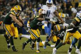 Detroit Lions' Marvin Jones is stopped after a catch during the second half of an NFL football game against the Green Bay Packers Monday, Nov. 6, 2017, in Green Bay, Wis. The Lions won 30-17. (AP Photo/Mike Roemer)