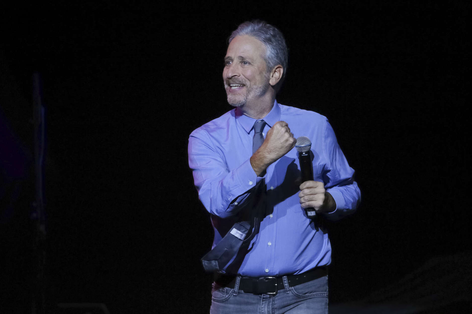 Comedian Jon Stewart performs on stage during the 11th Annual Stand Up for Heroes benefit, presented by the New York Comedy Festival and The Bob Woodruff Foundation, at the Theater at Madison Square Garden on Tuesday, Nov. 7, 2017, in New York. (Photo by Brent N. Clarke/Invision/AP)