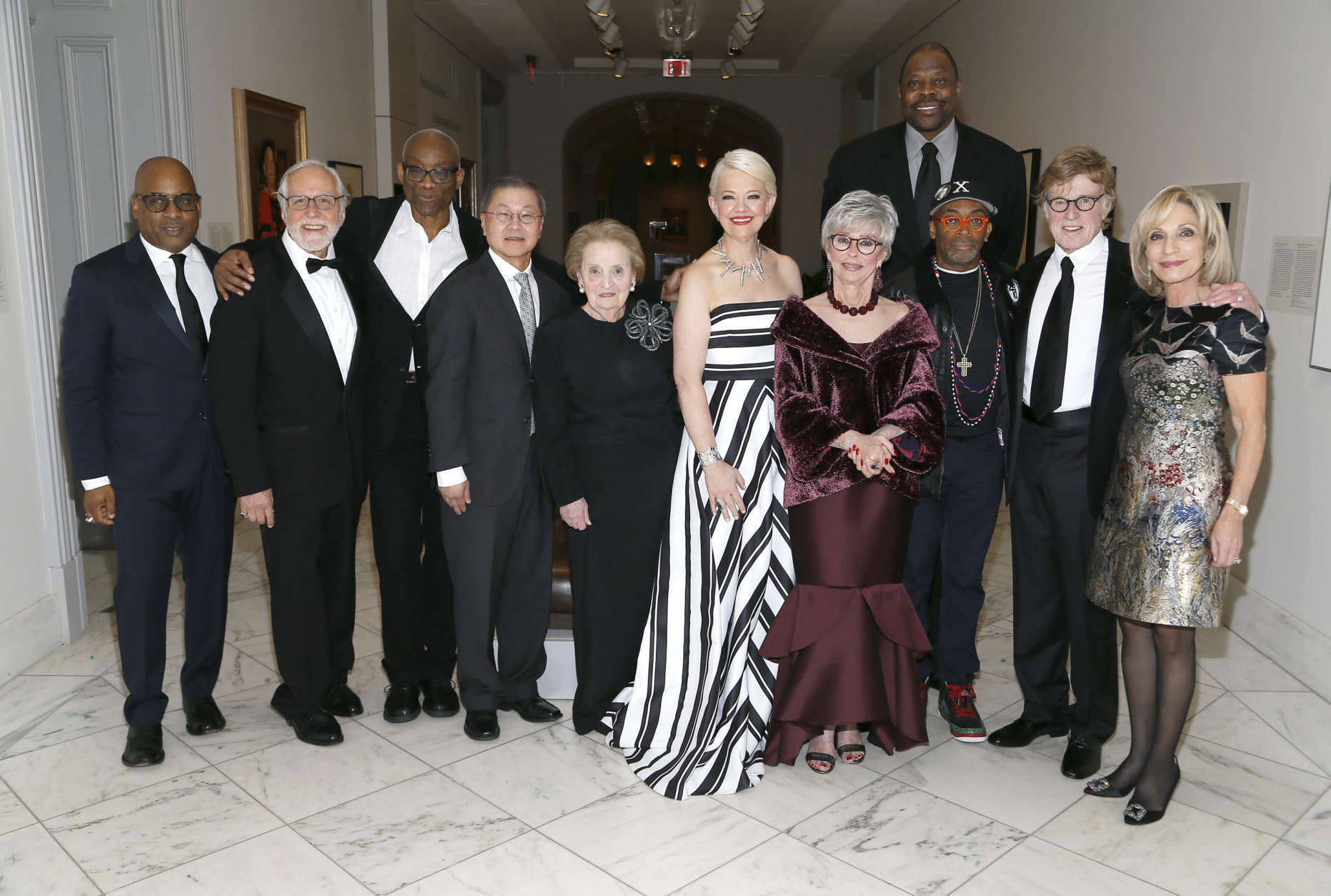 IMAGE DISTRIBUTED FOR NATIONAL PORTRAIT GALLERY - Left to right, Glenn Ligon, Gerald H. Friedland, M.D., Bill T. Jones, David D. Ho, M.D., Dr. Madeleine K. Albright, Kim Sajet, Rita Moreno, Patrick Ewing, Spike Lee, Robert Redford, and Andrea Mitchell attend The American Portrait Gala 2017 at Smithsonian's National Portrait Gallery on Sunday, Nov. 19, 2017 in Washington, D.C. (Paul Morigi/AP Images for National Portrait Gallery)