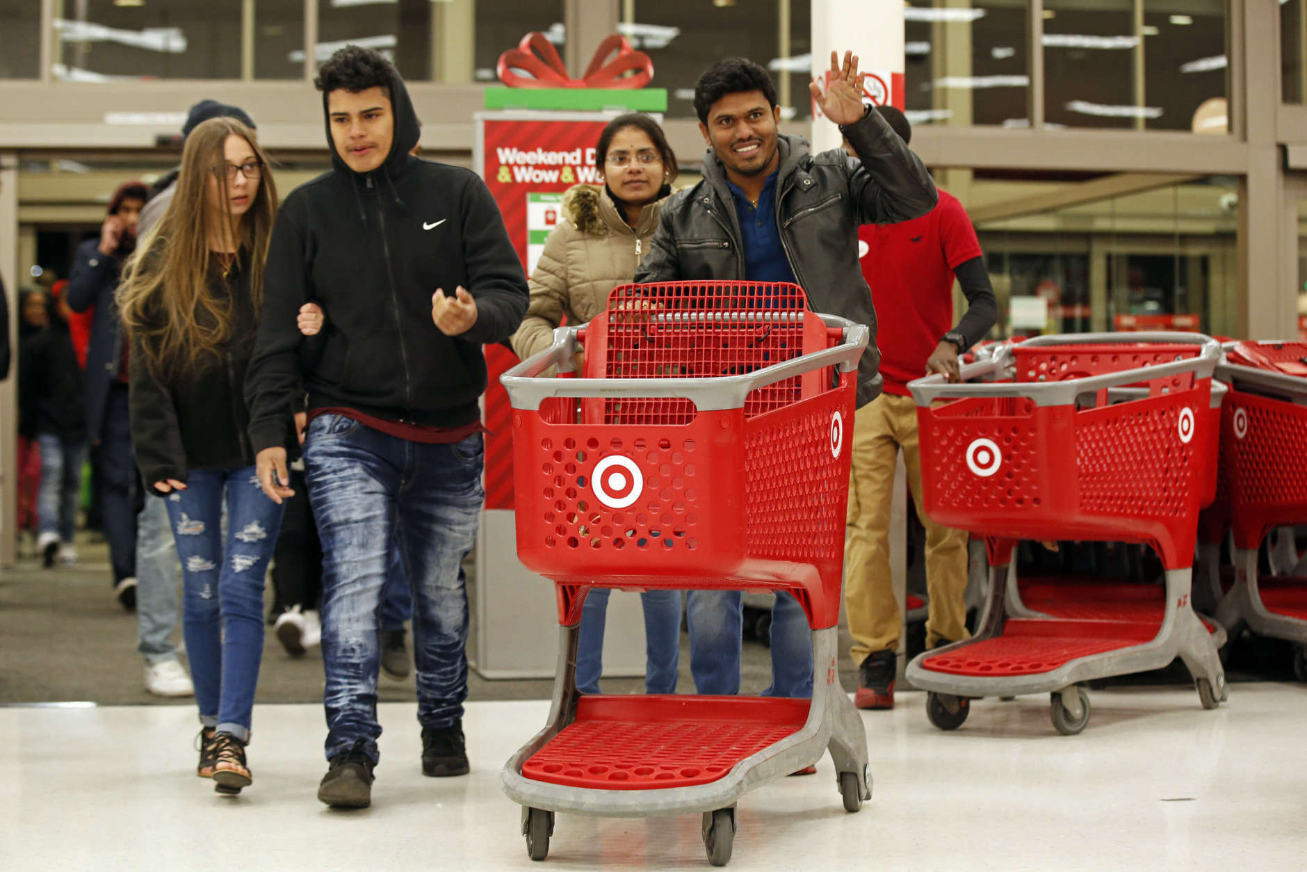 IMAGE DISTRIBUTED FOR TARGET - Guests enter a Target store to take advantage of Target's Black Friday deals and doorbusters on Thursday, Nov. 23, 2017, in Jersey City, N.J. (Adam Hunger/AP Images for Target)