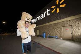 IMAGE DISTRIBUTED FOR WALMART - A Walmart customer leaves with a Giant Plush Bear for $20 at a Black Friday event on Thursday, Nov. 23, 2017 in Bentonville, Ark. (Gunnar Rathbun/AP Images for Walmart)