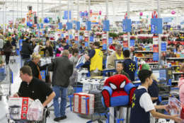 IMAGE DISTRIBUTED FOR WALMART - Customers save big and check out at Walmart's Black Friday event on Thursday, Nov. 23, 2017 in Bentonville, Ark. (Gunnar Rathbun/AP Images for Walmart)