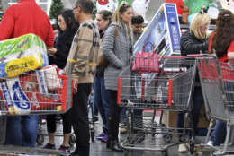 IMAGE DISTRIBUTED FOR BJ'S WHOLESALE CLUB - BJ's Wholesale Club members shop the retailer's Black Friday Savings Event on Friday, Nov. 24, 2017 in Northborough, Mass. (Josh Reynolds/AP Images for BJ's Wholesale Club)