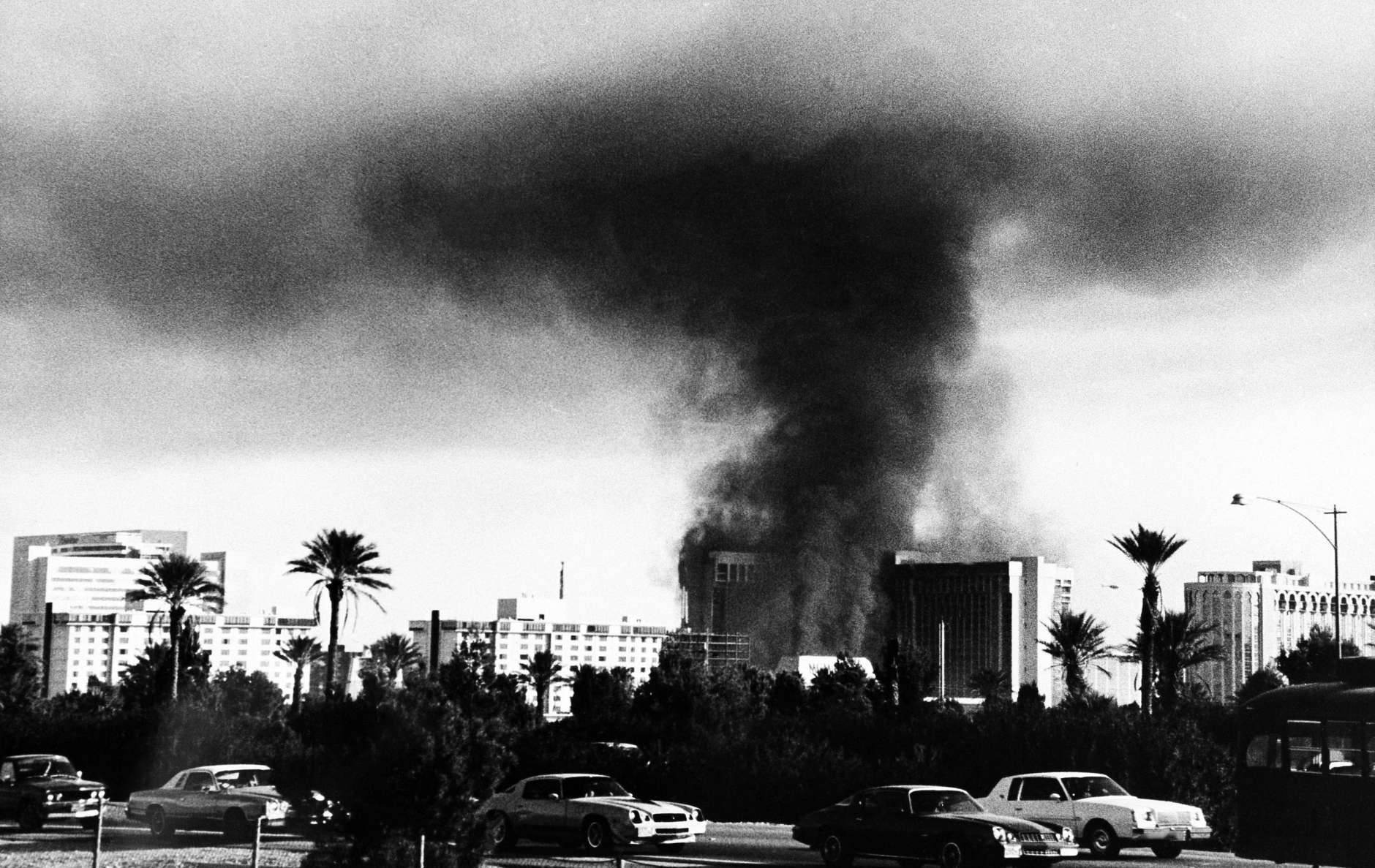 A fire burns at the MGM Grand Hotel and Casino in Las Vegas on Nov. 21, 1980. (AP Photo)
