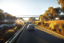 This artists rendering shows a pedestrian bridge crossing above the George Washington Memorial Parkway. The bridge would connect Crystal City with Reagan National Airport. (Courtesy Crystal City Business Improvement District )