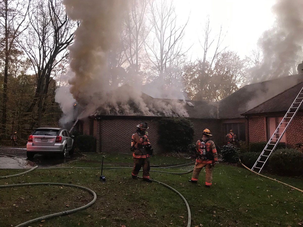 At about 5:50 p.m., a fire started at a two-story house located at 130 Brinkwood Rd. near Haviland Mill Road in in Brookville, Maryland. (Courtesy Montgomery County Fire & Rescue/Pete Piringer)