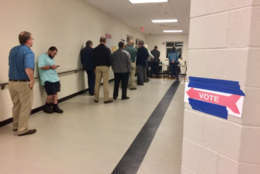 First voters line up in Nokesville, Virginia. (WTOP/Nick Iannelli)