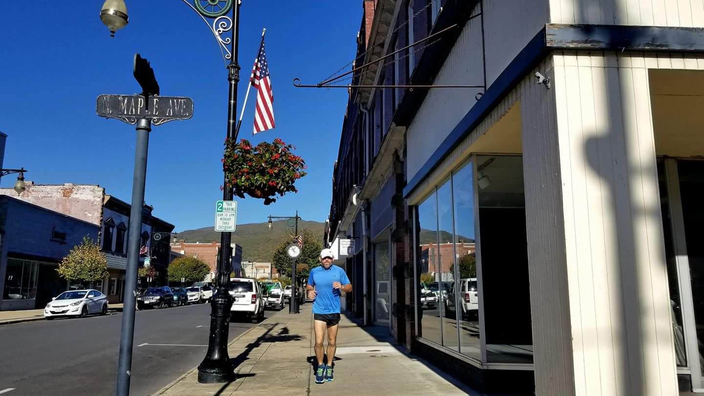 In this photo, Ivan Raiklin runs in the city of Covington, Virginia. Raiklin runs 22 miles daily to raise awareness to the 22 veterans who commit suicide a day. (Courtesy of Jazmin Perez)