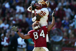 SAN FRANCISCO - DECEMBER 18:  Sean Taylor #36 of the Washington Redskins makes a reception against Cedrick WIlson #84 of the San Francisco 49ers on December 18, 2004 at Monster Park in San Francisco, California.  (Photo by Jed Jacobsohn/Getty Images)