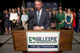 Republican gubernatorial candidate Ed Gillespie pauses as he delivers a concession speech during an election party in Richmond, Va., Tuesday, Nov. 7, 2017. Gillespie lost to Democrat Ralph Northam. (AP Photo/Steve Helber)