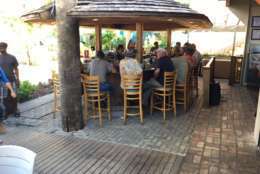 Several bars and restaurants have reopened in Cruz Bay and are doing a brisk business. (WTOP/Jeff Clabaugh)