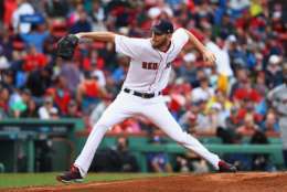 BOSTON, MA - OCTOBER 09:  Chris Sale #41 of the Boston Red Sox throws a pitch in the fourth inning against the Houston Astros during game four of the American League Division Series at Fenway Park on October 9, 2017 in Boston, Massachusetts.  (Photo by Maddie Meyer/Getty Images)