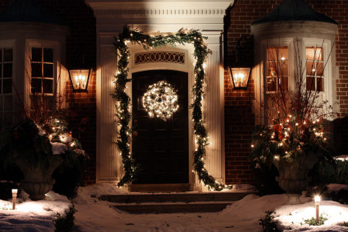 Front door with Christmas decorations