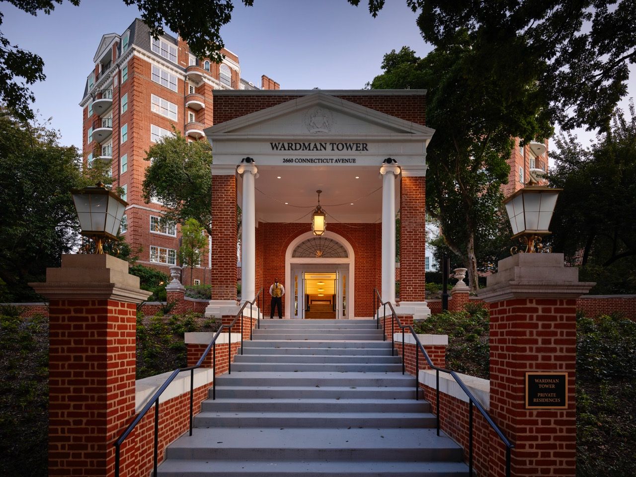 The historic, nine-story Wardman Tower, at Connecticut Avenue and Woodley Road in Northwest, was once home to Dwight D. Eisenhower, Lyndon B. Johnson, Herbert Hoover and Marlene Dietrich. (Courtesy JBG Smith)