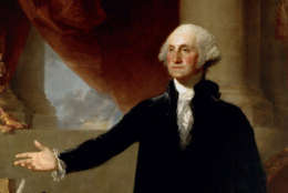 Gilbert Stuart's 1796 oil on canvas portrait of George Washington on display at Washington's National Portrait Gallery.  (AP Photo)