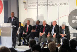 Prince George's County Executive Rushern Baker speaks at the groundbreaking for a $543 million new hospital in Largo on Thursday, Nov. 30, 2017. University of Maryland Capital Region Medical Center on Arena Drive will include a 600,000-square-foot facility with an 11-story main patient care building, 205 private inpatient rooms and eight operating rooms. (WTOP/Kate Ryan)
