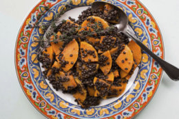 This February 2017 photo shows black lentil and butternut dquash in New York. This dish is from a recipe by Katie Workman. (Sarah Crowder via AP)