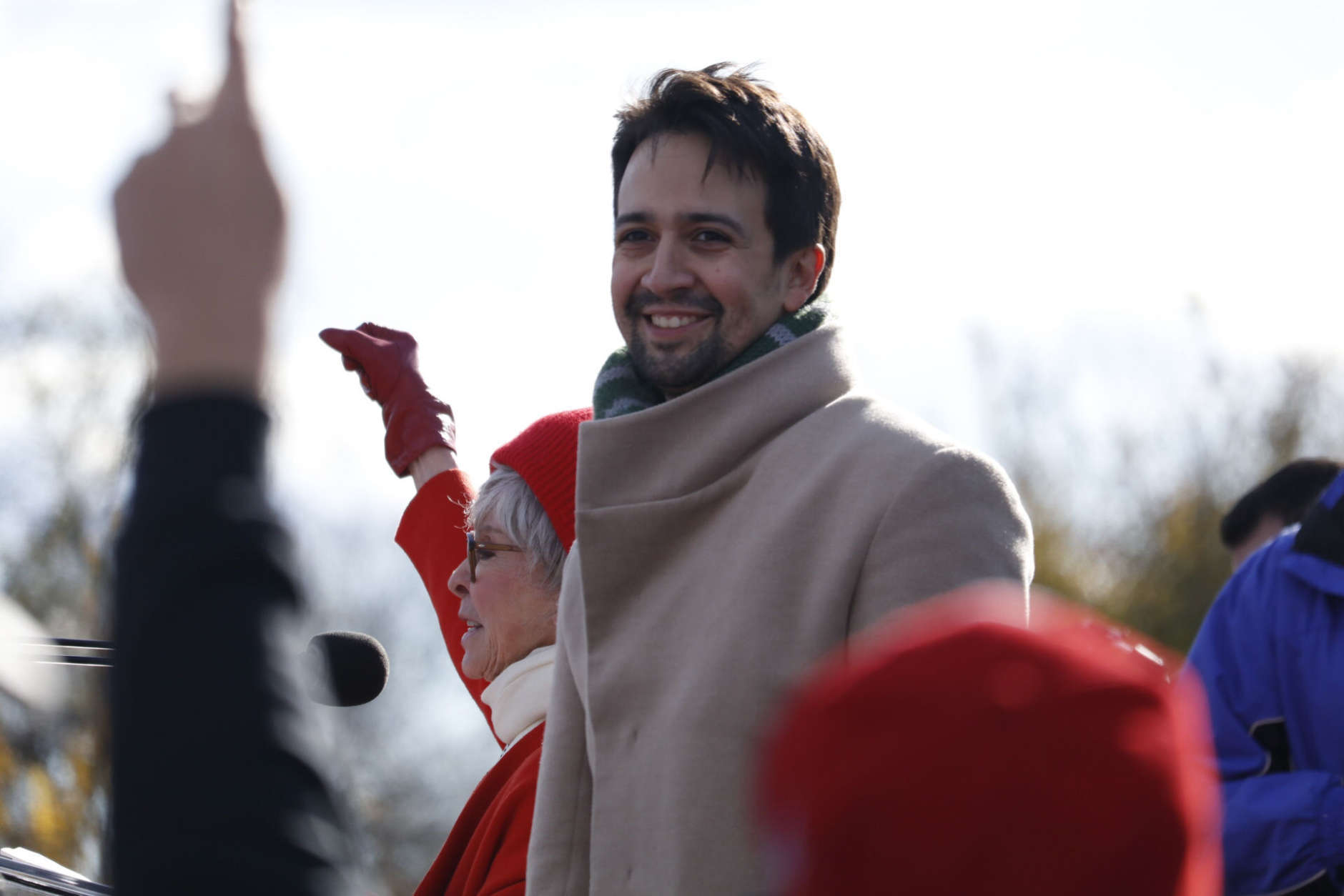 Lin Manuel Miranda addresses the crowd Sunday, Nov. 19, 2017, during the March for Puerto Rico in Washington, D.C. (WTOP/Kate Ryan)