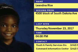Leandna Rice was last seen wearing a black jacket, dark jeans and gray tennis shoes. (Courtesy D.C. police)